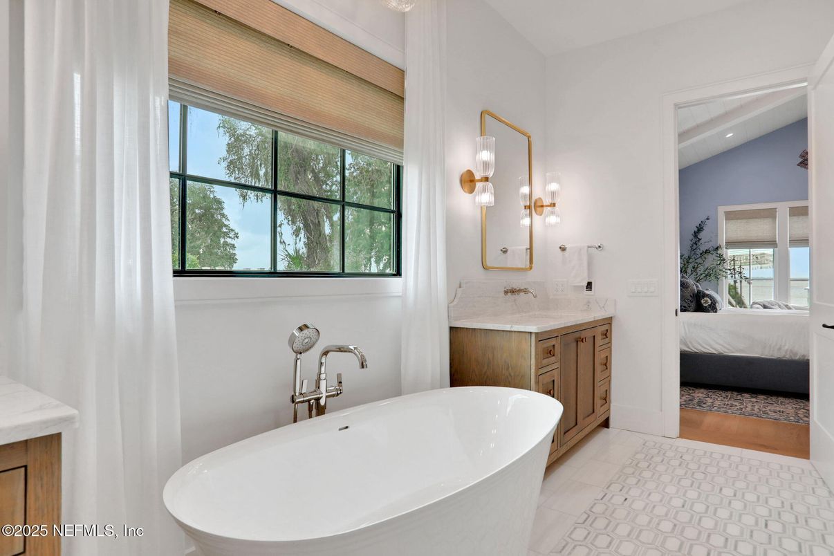 Bathroom, Bedroom, Dual Sink Vanities, Free Standing Baths, Interior, Recessed Lighting
