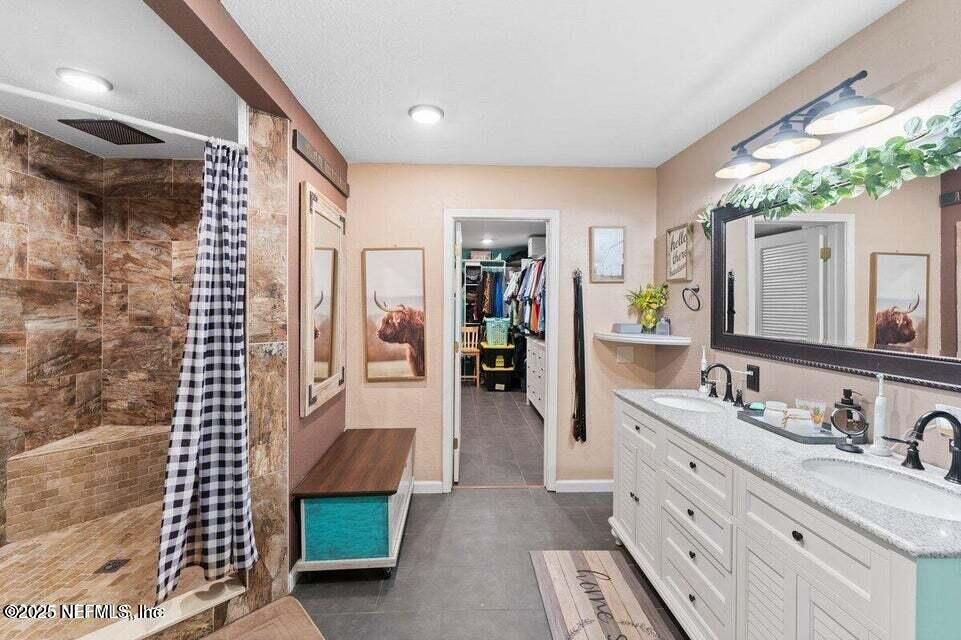 Bathroom, Dual Sink Vanities, Interior, Recessed Lighting, Walk-in Closets