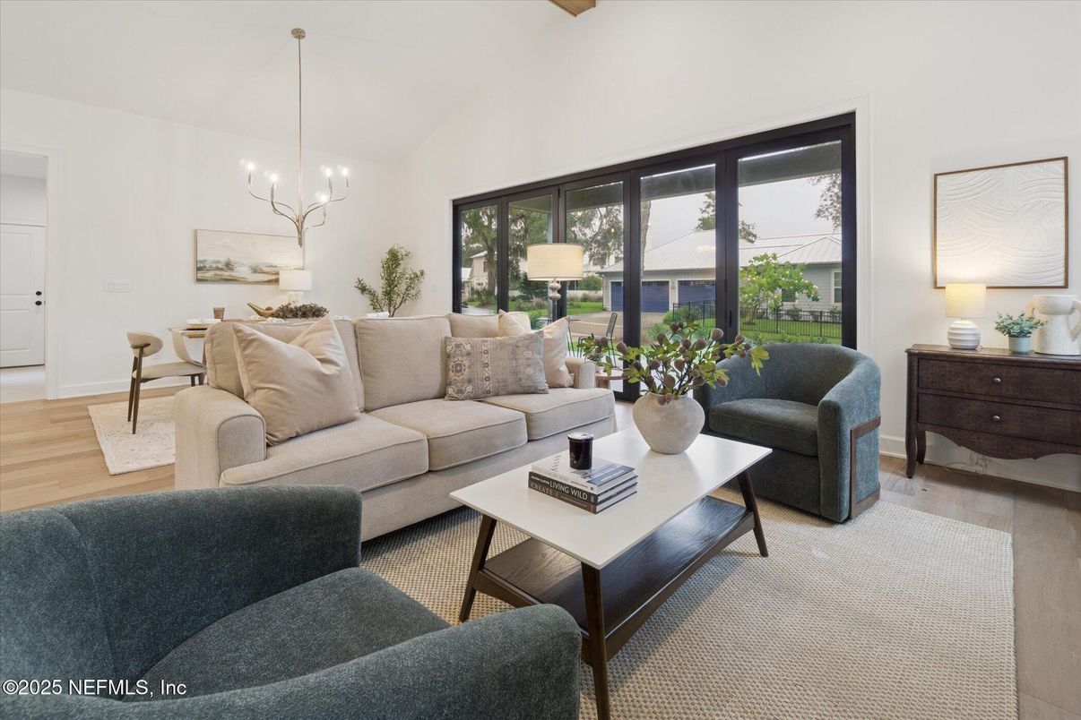 Chandelier, Dining room, Interior, Living room, Pendant Lights, Wooden Beams, Wood Texture Flooring