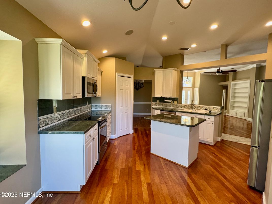 Interior, Kitchen, Recessed Lighting, Wood Texture Flooring