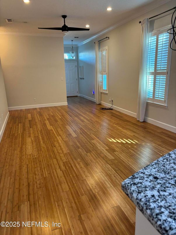 Empty room, Interior, Recessed Lighting, Wood Texture Flooring