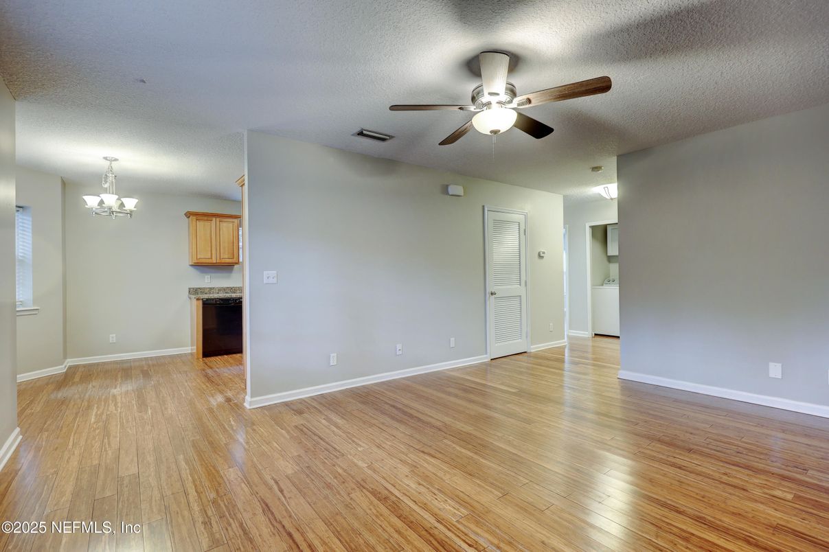 Chandelier, Empty room, Interior, Wood Texture Flooring