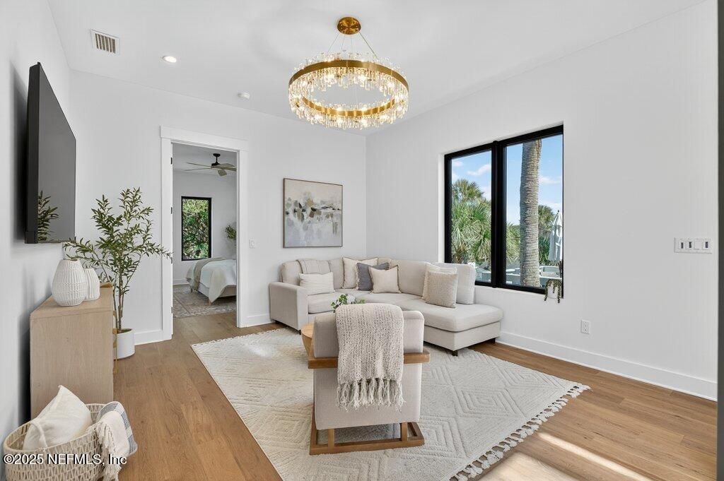 Chandelier, Interior, Living room, Recessed Lighting, Wood Texture Flooring