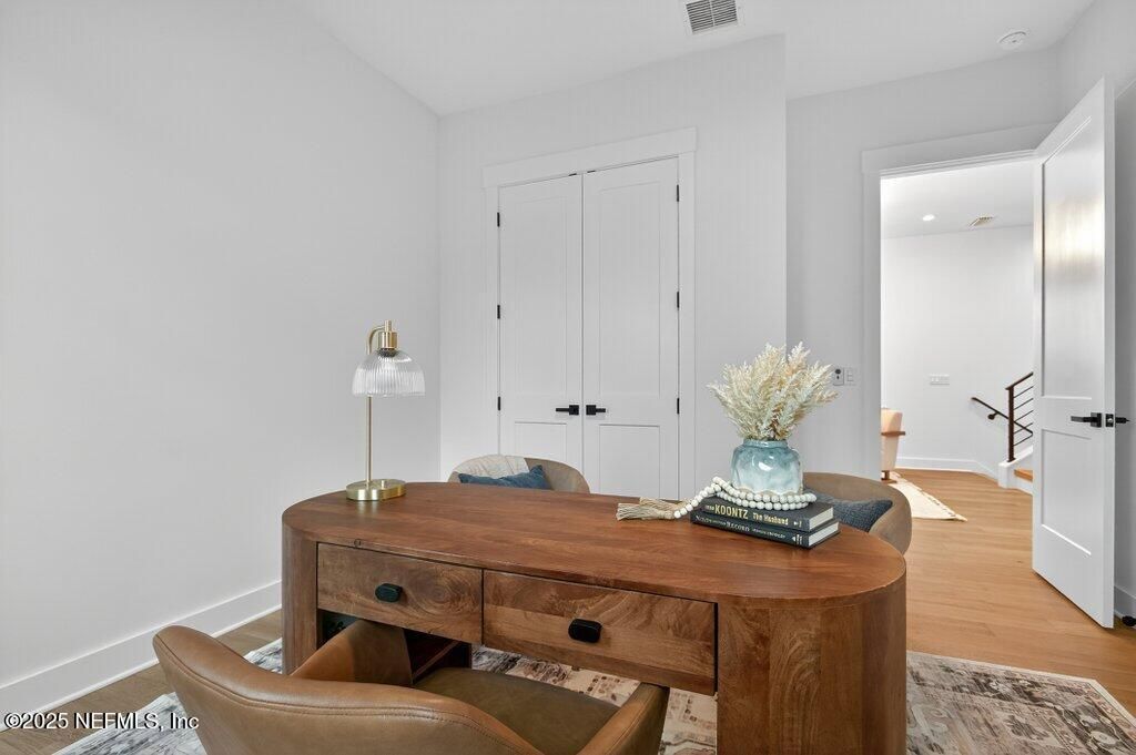 Home Office, Interior, Recessed Lighting, Wood Texture Flooring