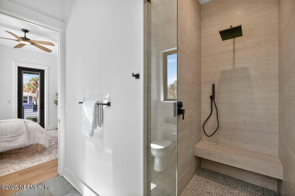 Bathroom, Bedroom, Glass Shower, Interior, Wood Texture Flooring