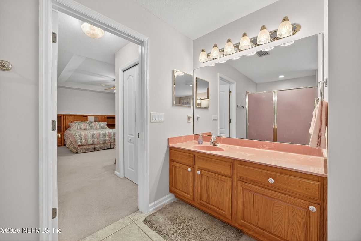 Bathroom, Bedroom, Glass Shower, Interior, Recessed Lighting, Tile Countertops