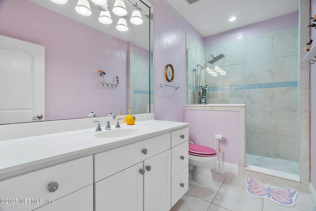 Bathroom, Glass Shower, Interior, Recessed Lighting