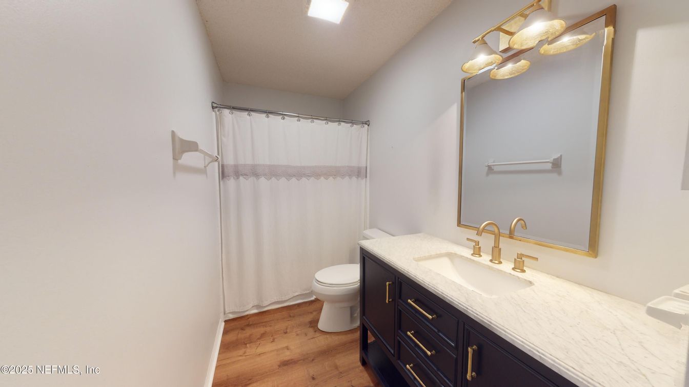 Bathroom, Interior, Recessed Lighting, Wood Texture Flooring