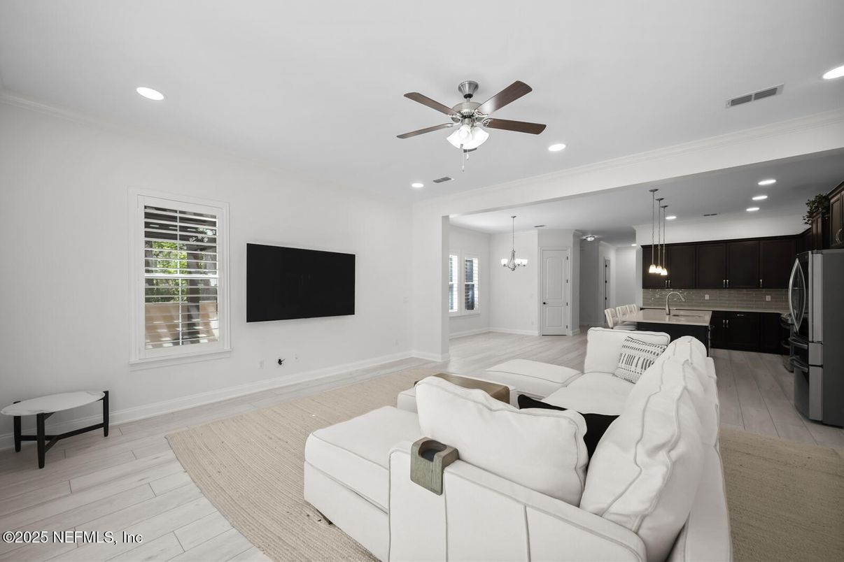 Interior, Kitchen, Living room, Pendant Lights, Recessed Lighting, Stainless Steel Appliances, Wood Texture Flooring