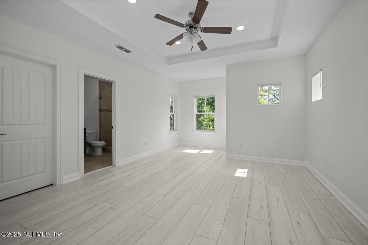 Bathroom, Empty room, Interior, Recessed Lighting, Wood Texture Flooring