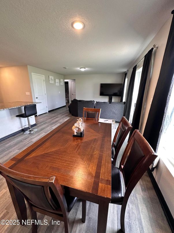 Dining room, Interior, Recessed Lighting, Wood Texture Flooring