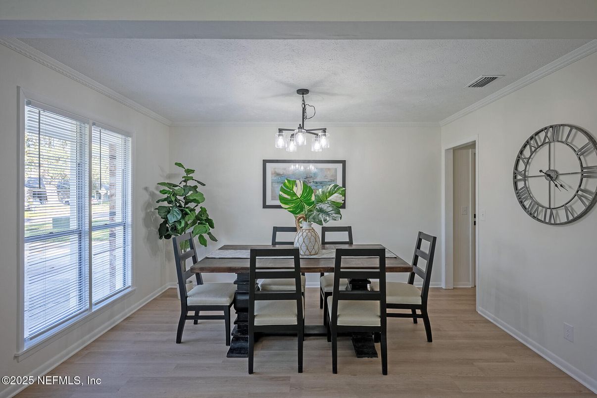 Dining room, Interior, Pendant Lights, Wood Texture Flooring