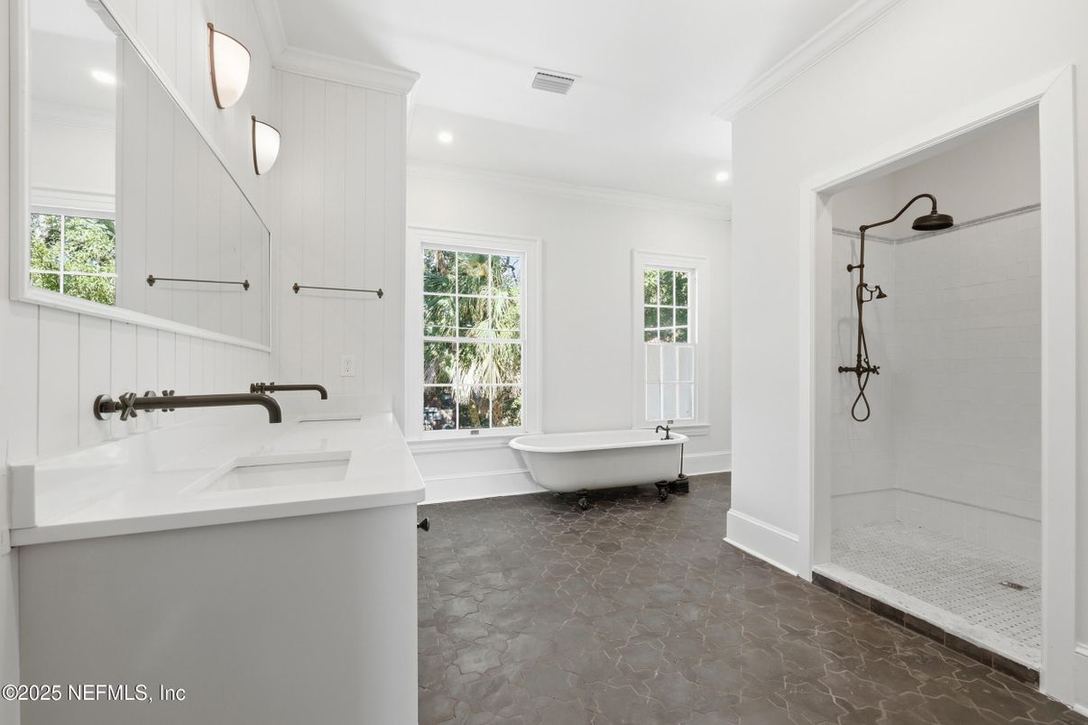 Bathroom, Dual Sink Vanities, Free Standing Baths, Glass Shower, Interior, Recessed Lighting