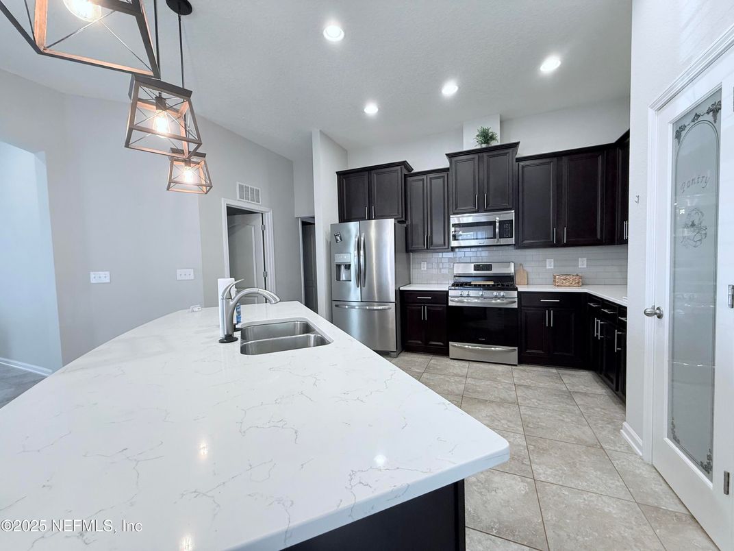 Interior, Kitchen, Pendant Lights, Recessed Lighting, Stainless Steel Appliances