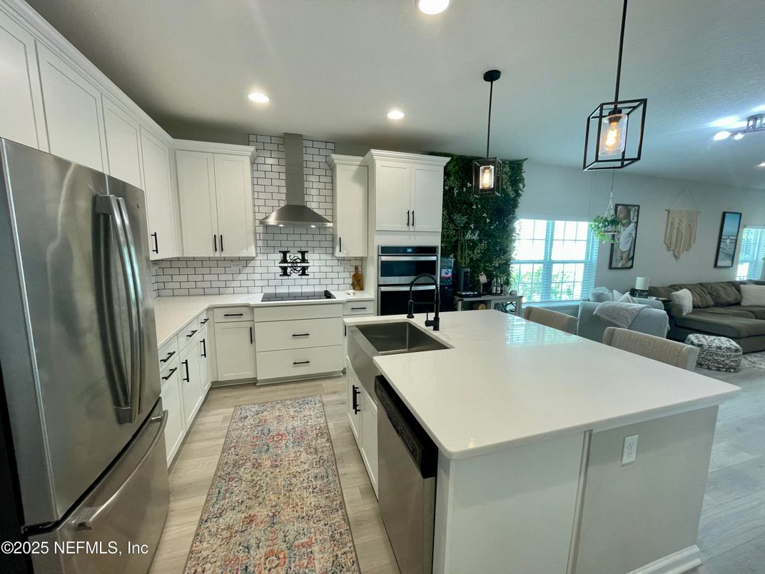 Interior, Kitchen, Living room, Pendant Lights, Recessed Lighting, Stainless Steel Appliances, Wood Texture Flooring