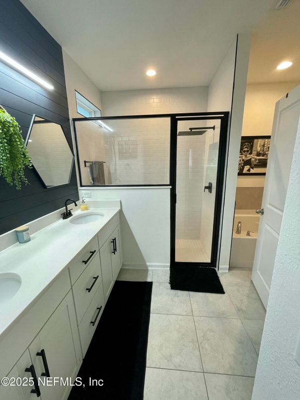 Bathroom, Dual Sink Vanities, Glass Shower, Interior, Recessed Lighting