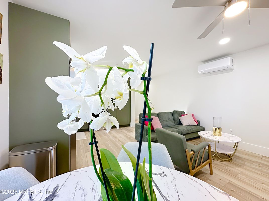 Dining room, Interior, Living room, Recessed Lighting, Wood Texture Flooring