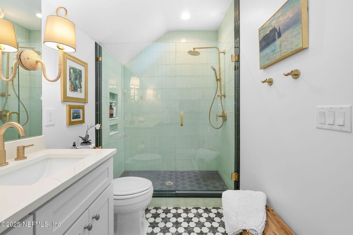 Bathroom, Glass Shower, Interior, Recessed Lighting