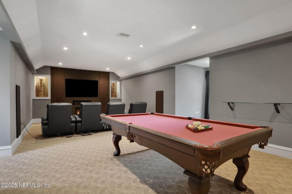Billiard Table, Game Room, Interior, Recessed Lighting