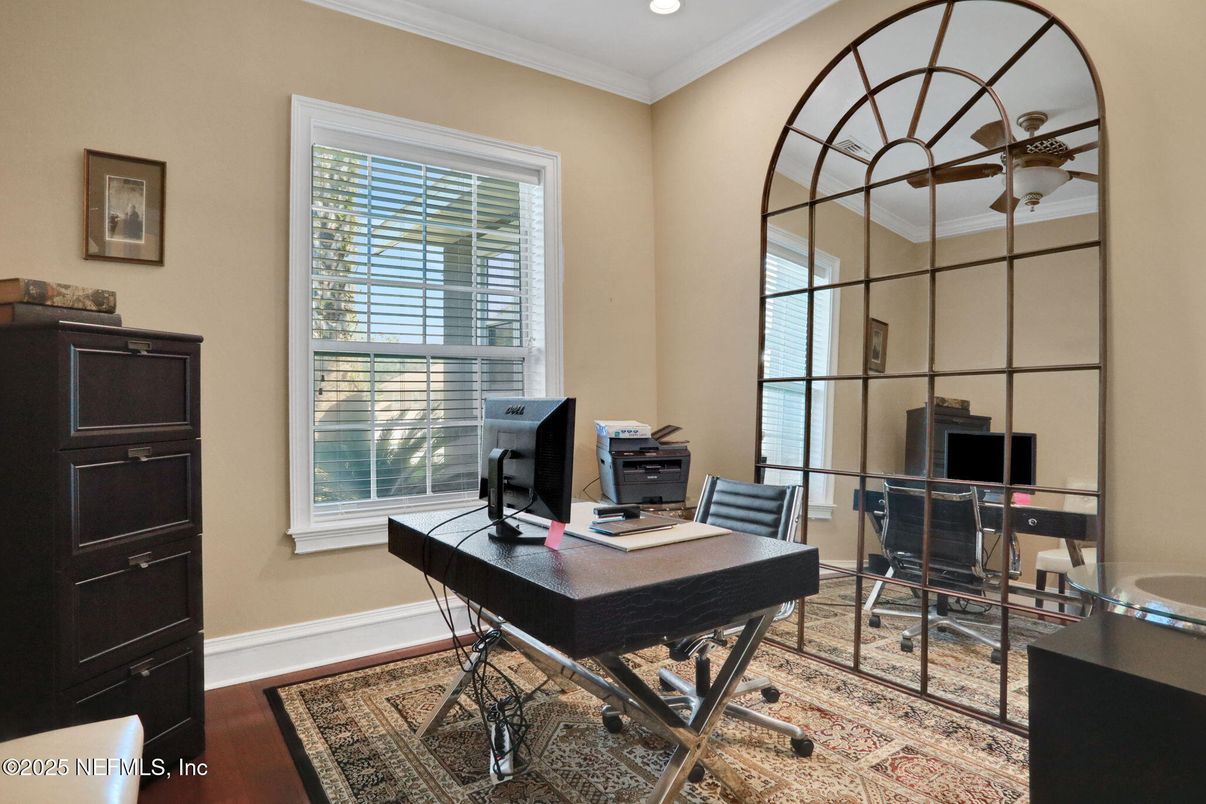 Home Office, Interior, Recessed Lighting, Wood Texture Flooring