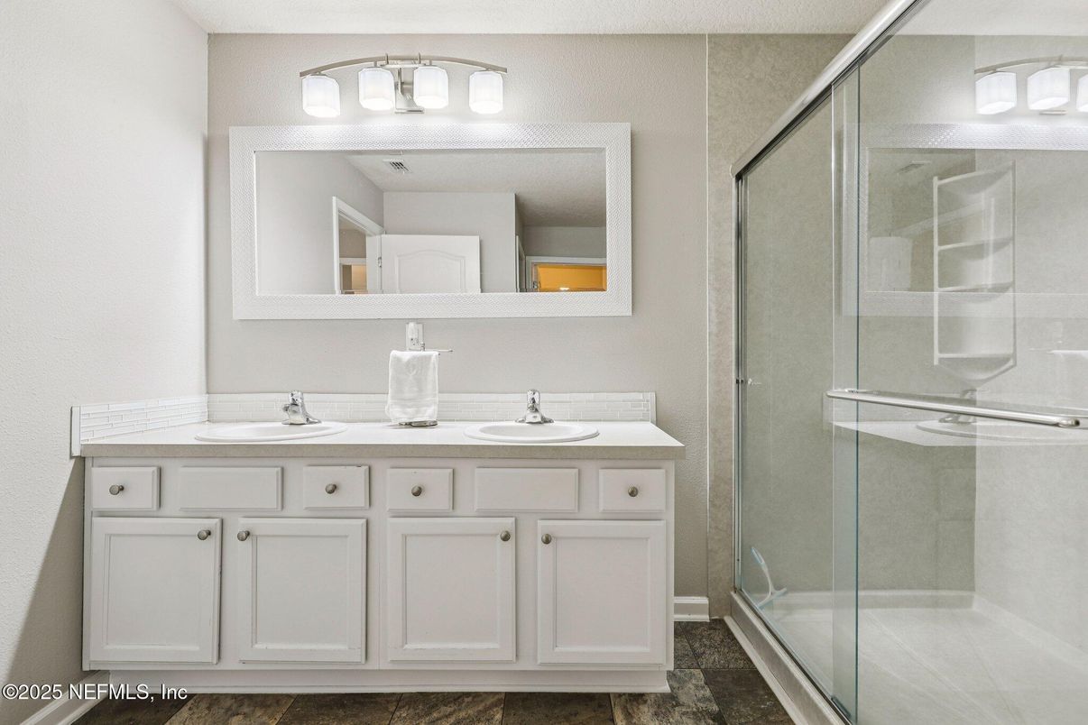 Bathroom, Dual Sink Vanities, Glass Shower, Interior