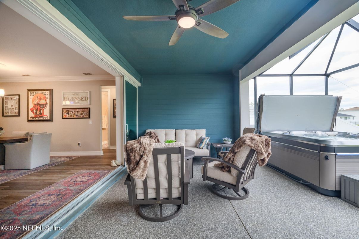 Glass Ceilings, Hot Tub, Interior, Sun Room, Wood Texture Flooring