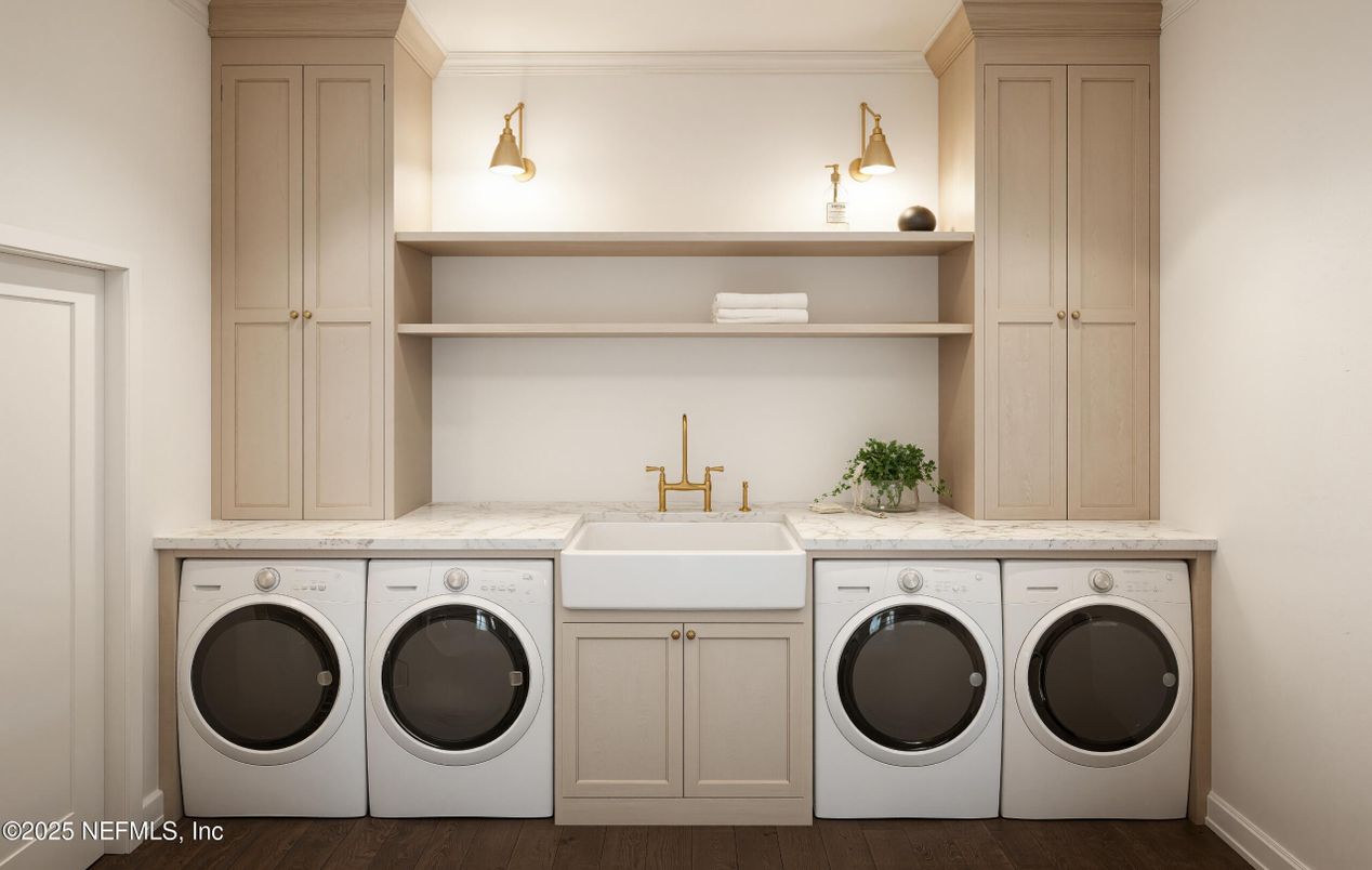 Interior, Washer, Wood Texture Flooring