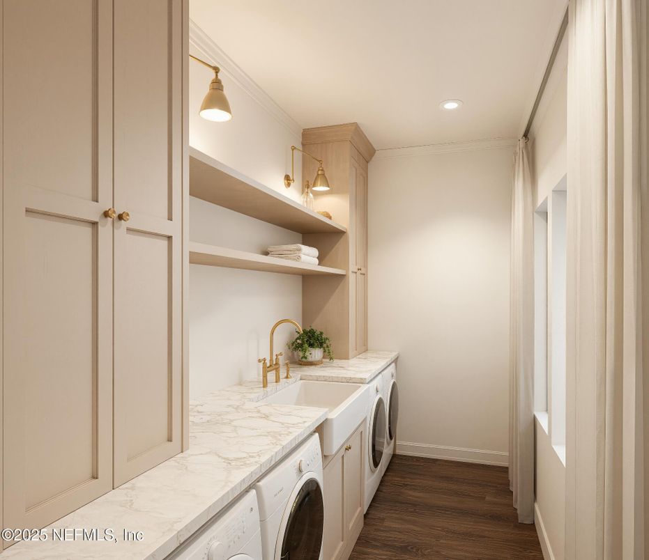Interior, Recessed Lighting, Washer, Wood Texture Flooring