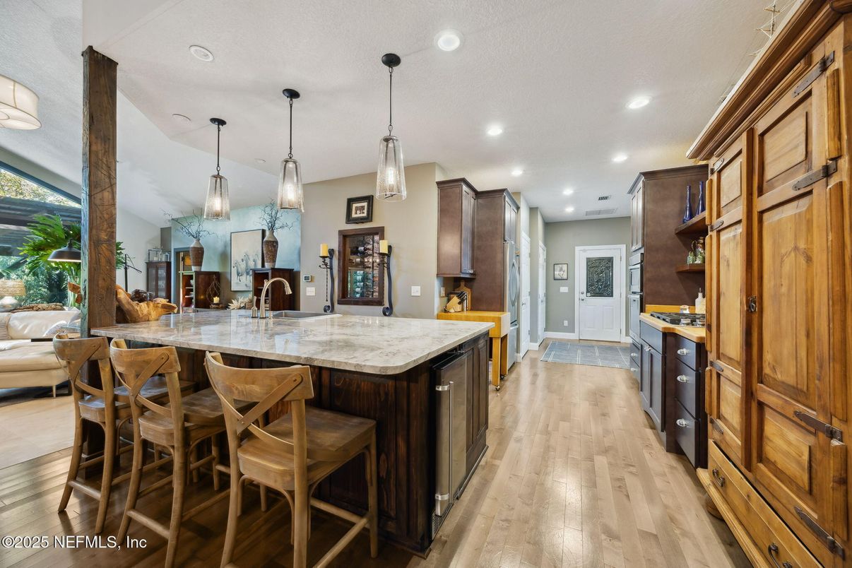 Interior, Kitchen, Pendant Lights, Recessed Lighting, Wood Texture Flooring