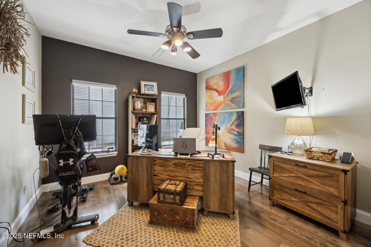 Fitness Equipment, Home Office, Interior, Wood Texture Flooring