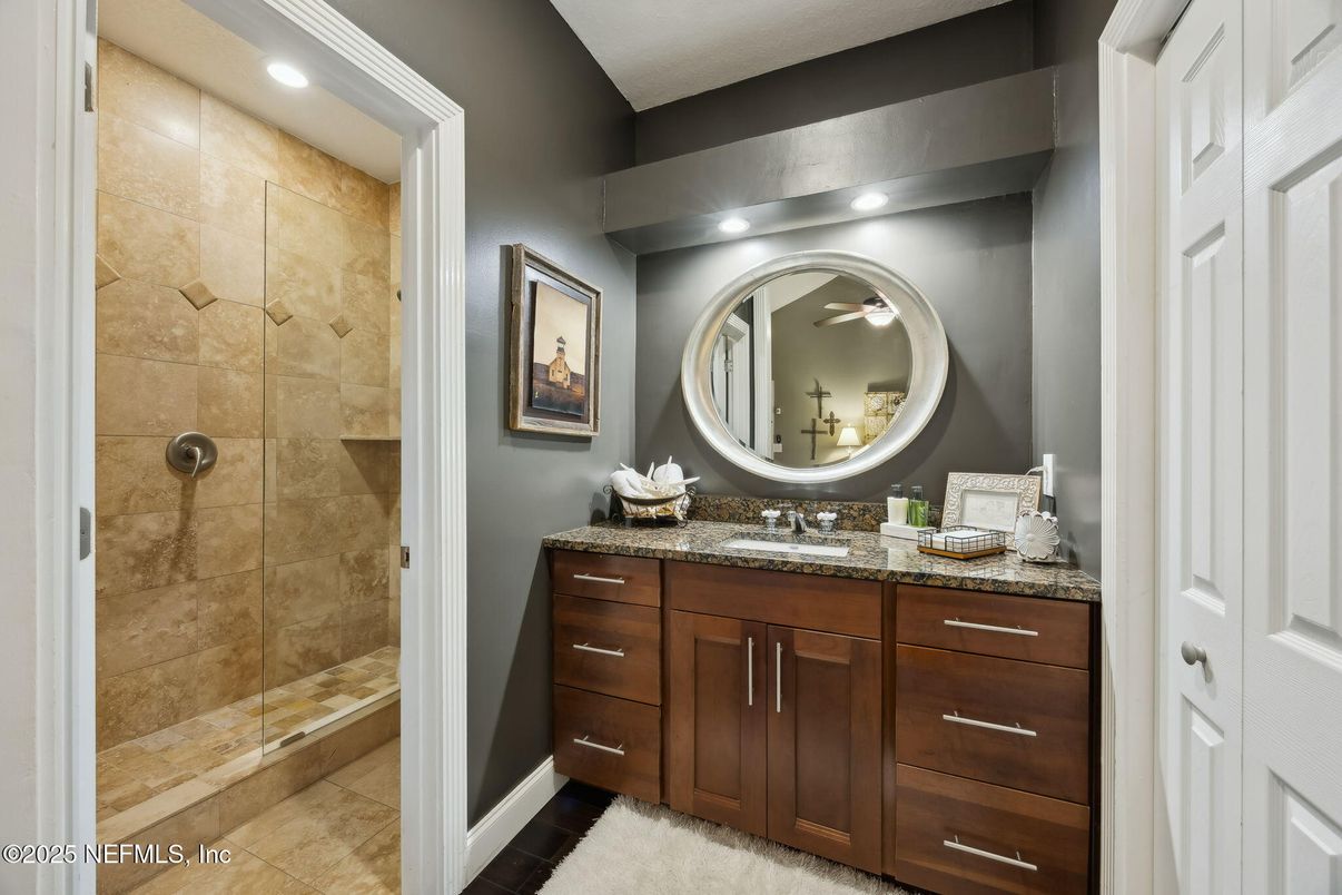 Bathroom, Glass Shower, Interior, Recessed Lighting