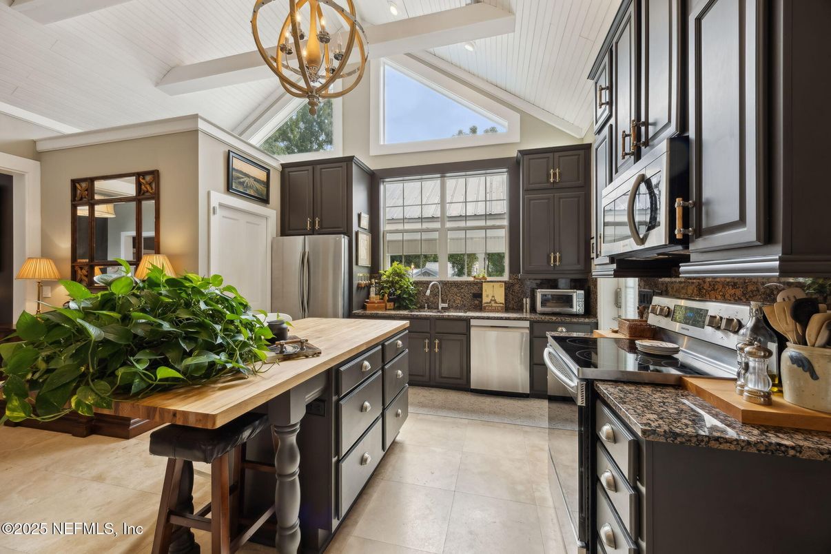 Chandelier, Interior, Kitchen, Stainless Steel Appliances