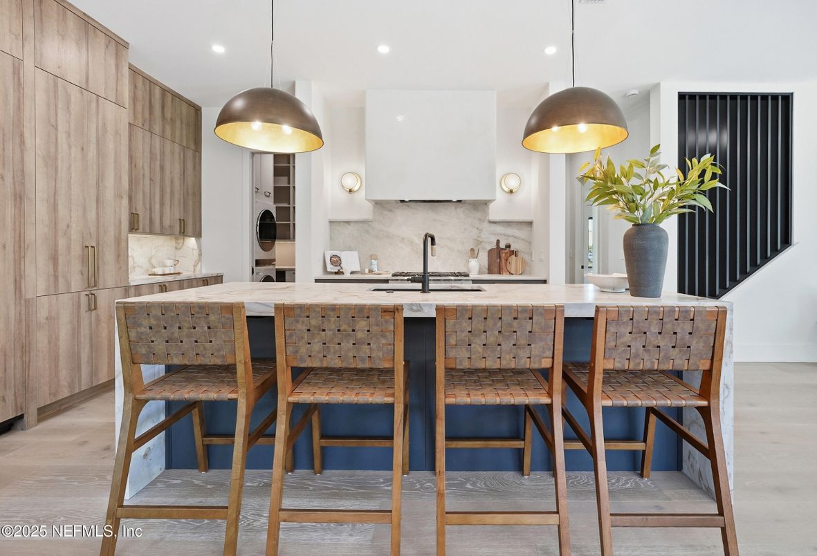 Interior, Kitchen, Pendant Lights, Recessed Lighting, Wood Texture Flooring