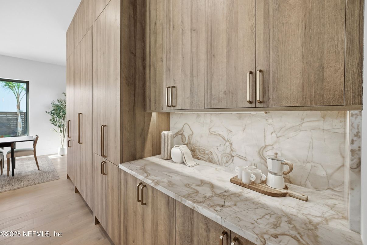 Dining room, Interior, Marble Walls, Wood Texture Flooring