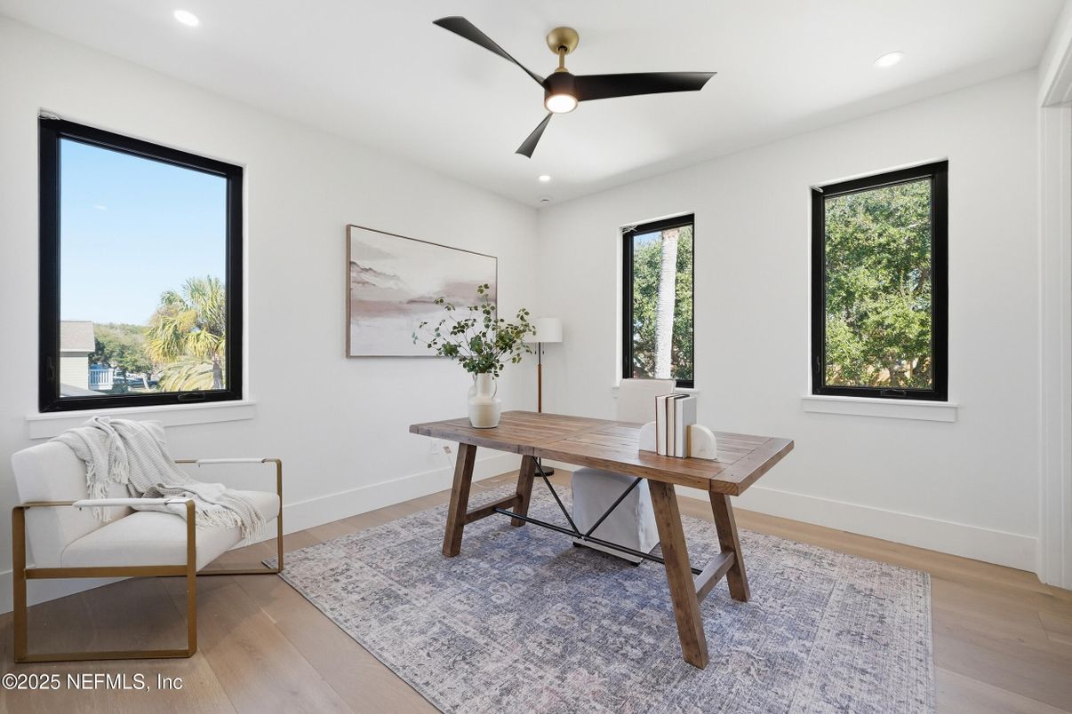 Home Office, Interior, Recessed Lighting, Wood Texture Flooring