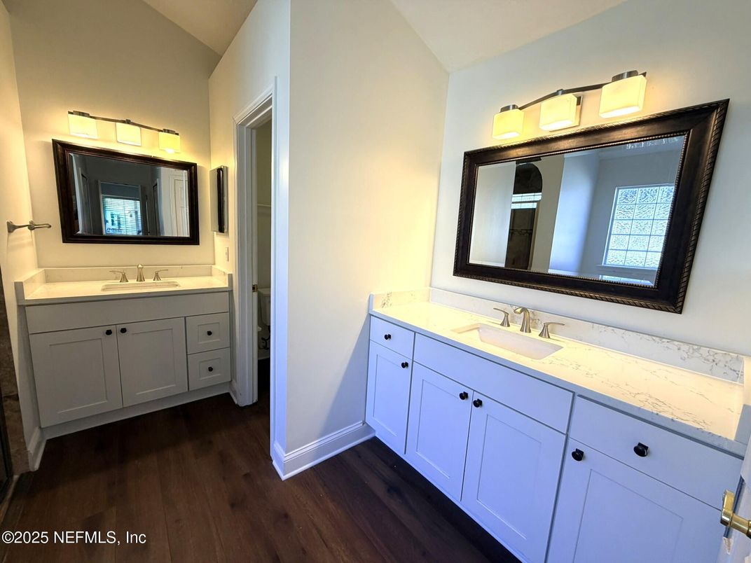 Bathroom, Dual Sink Vanities, Interior, Wood Texture Flooring