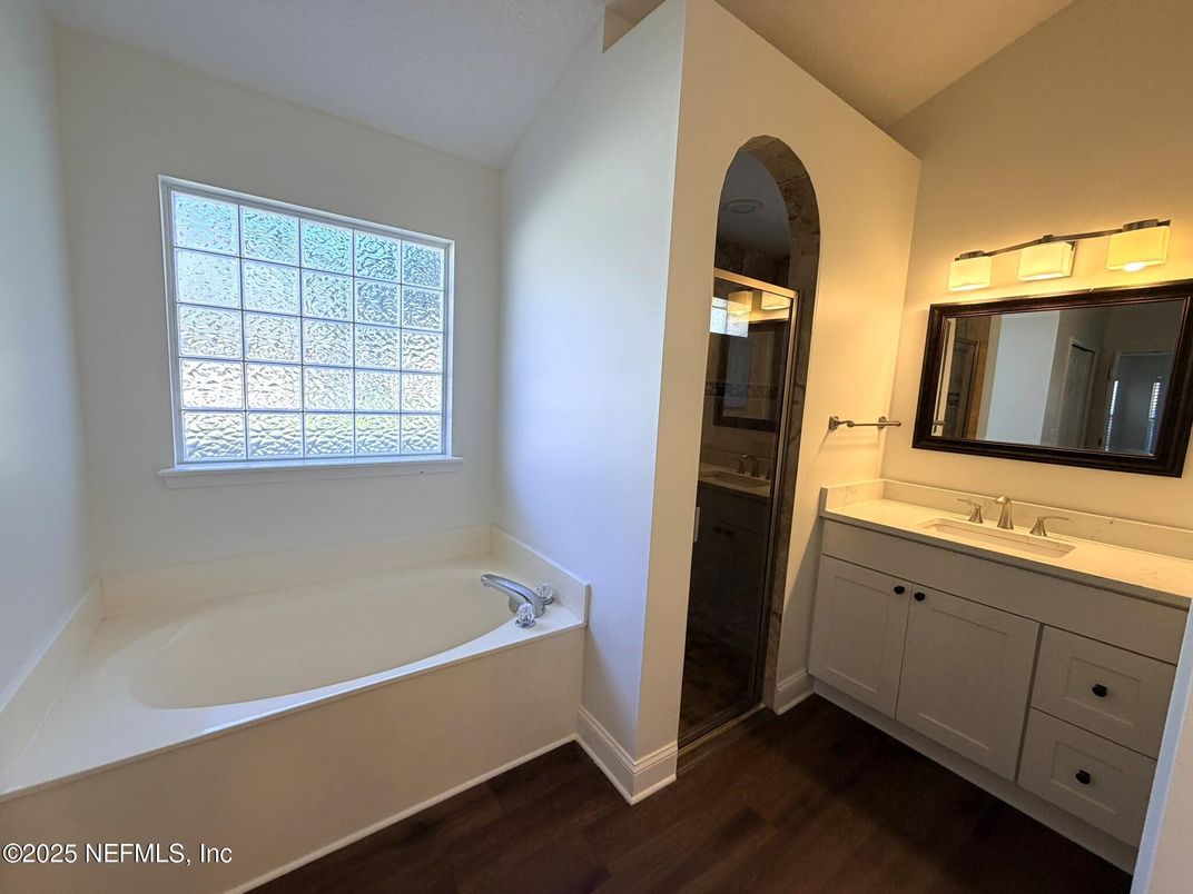Bathroom, Dual Sink Vanities, Interior, Wood Texture Flooring