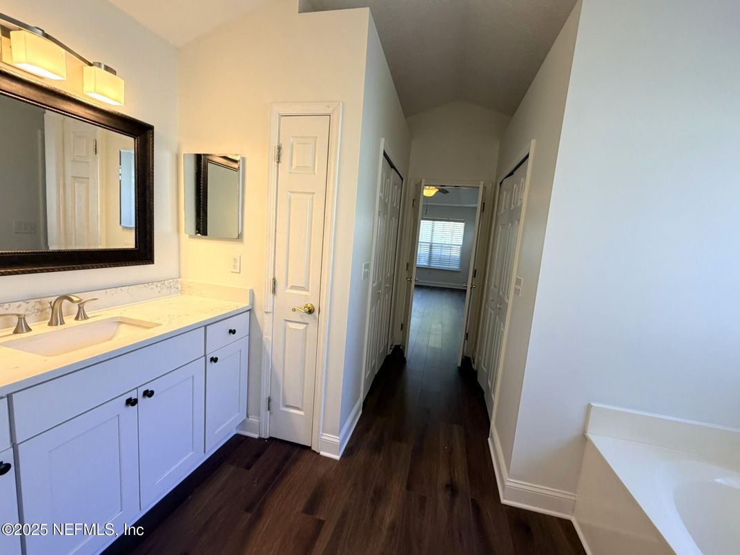 Bathroom, Dual Sink Vanities, Interior, Wood Texture Flooring