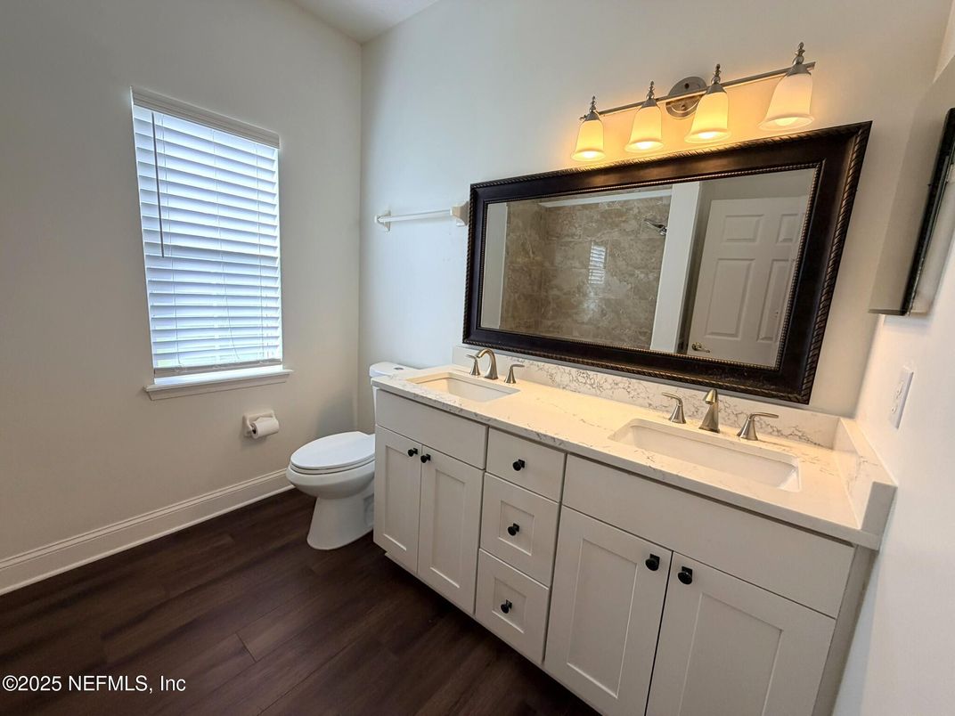 Bathroom, Dual Sink Vanities, Interior, Wood Texture Flooring