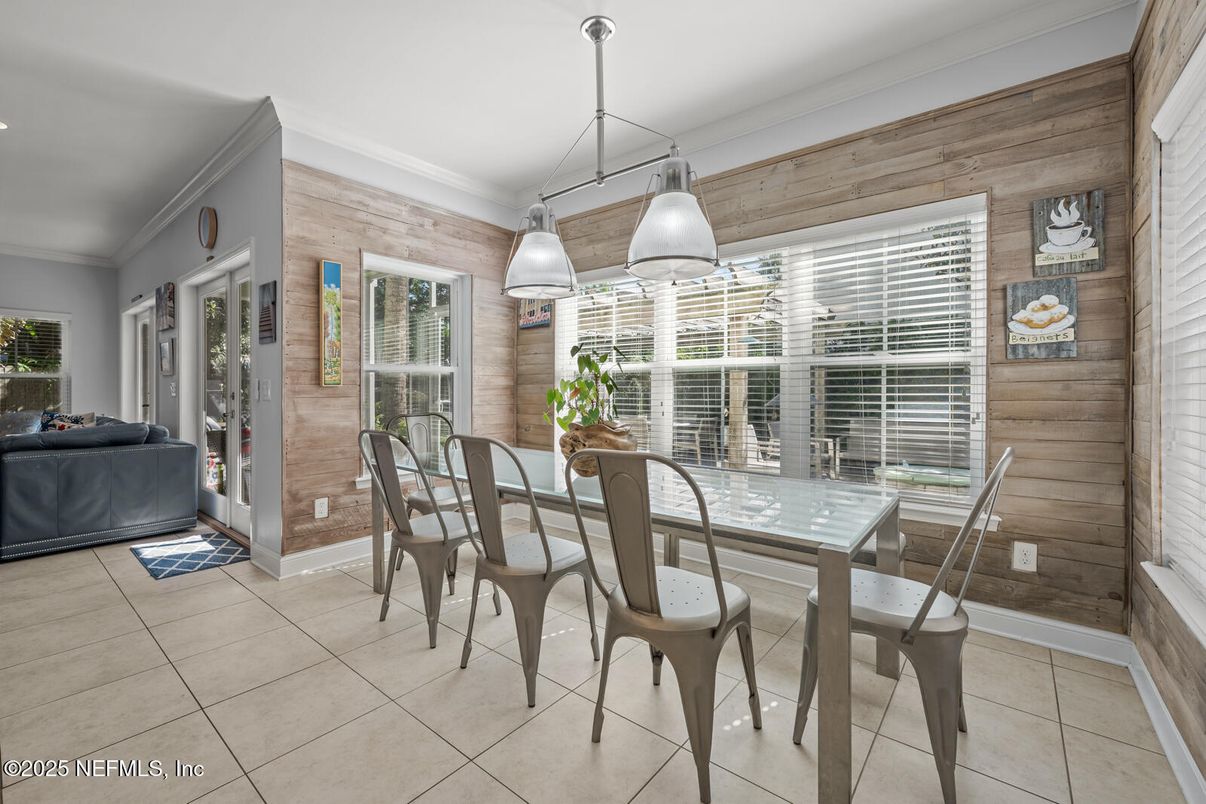 Dining room, Interior, Pendant Lights, Recessed Lighting, Wooden Walls