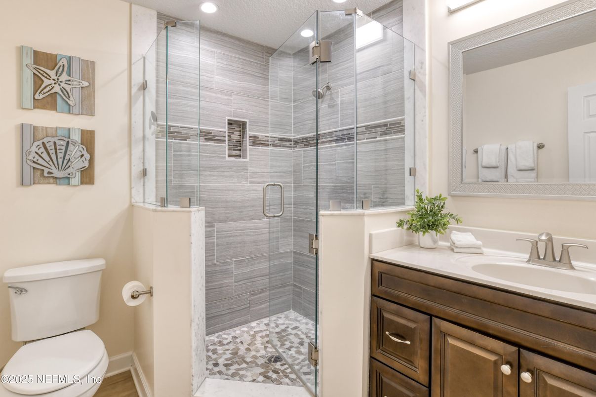 Bathroom, Glass Shower, Interior, Recessed Lighting
