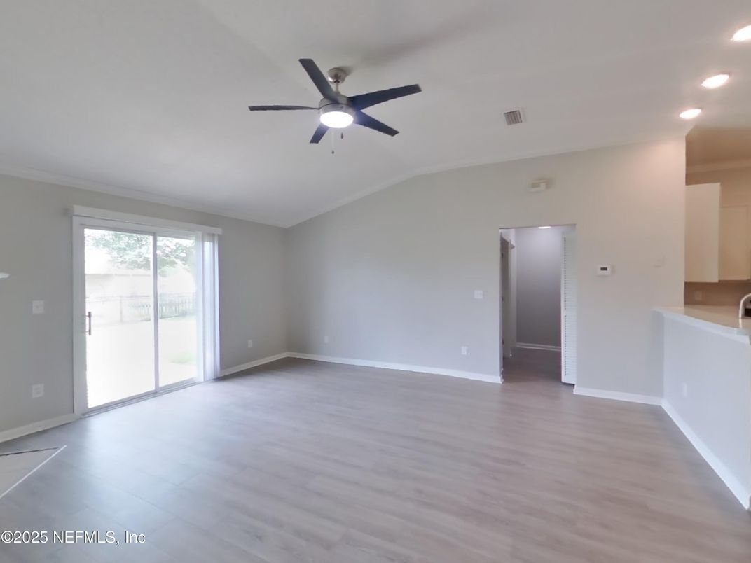 Empty room, Interior, Recessed Lighting, Wood Texture Flooring