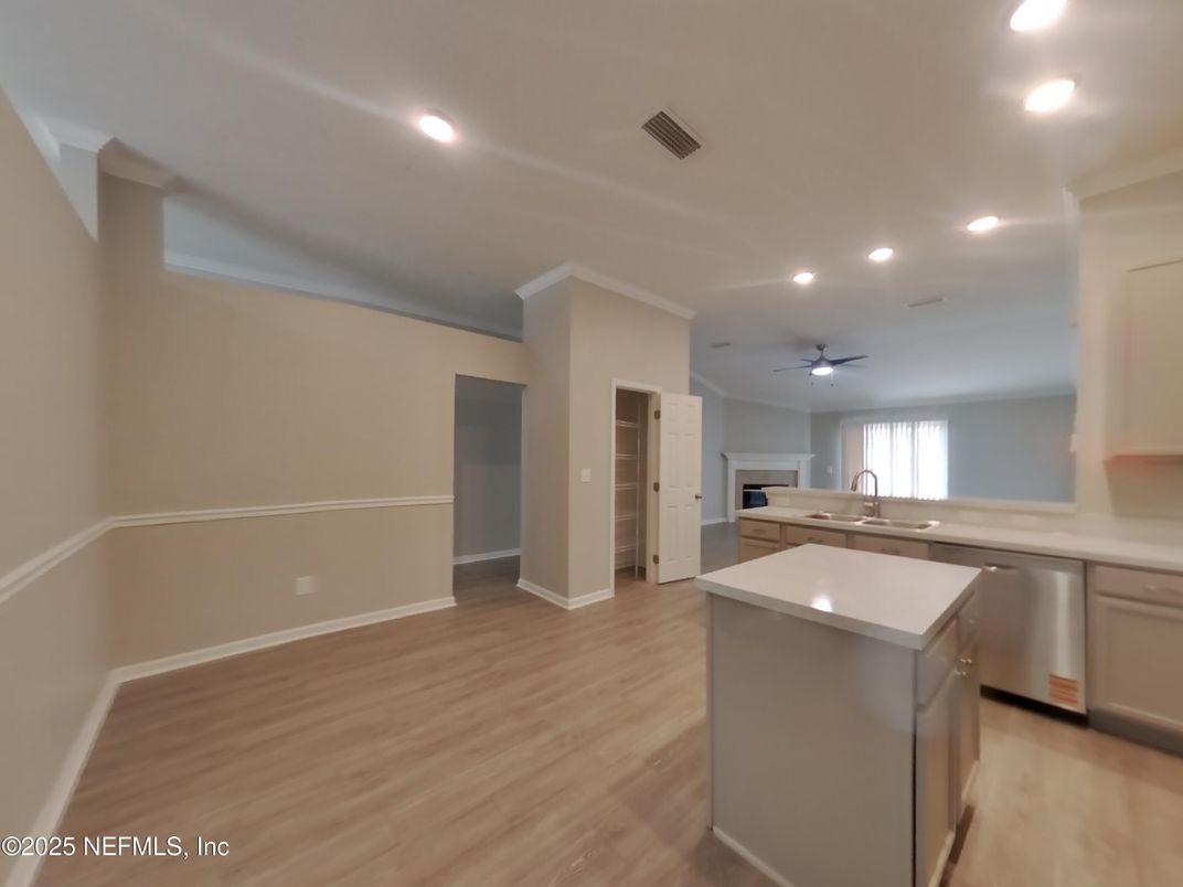 Interior, Kitchen, Recessed Lighting, Wood Texture Flooring