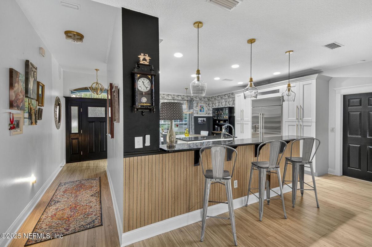 Interior, Kitchen, Pendant Lights, Recessed Lighting, Wood Texture Flooring