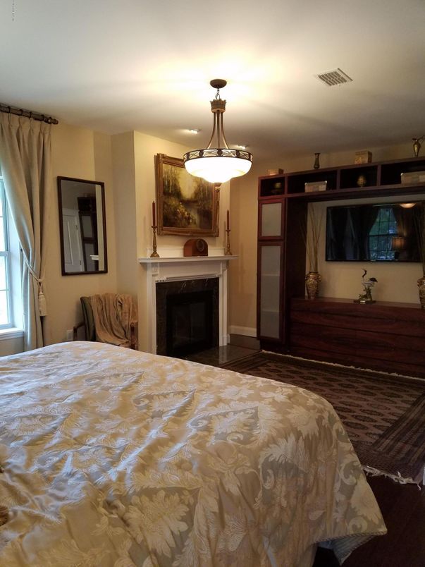 Bedroom, Fireplace, Interior, Pendant Lights