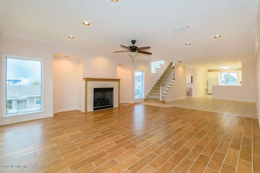 Empty room, Fireplace, Interior, Recessed Lighting, Wood Texture Flooring
