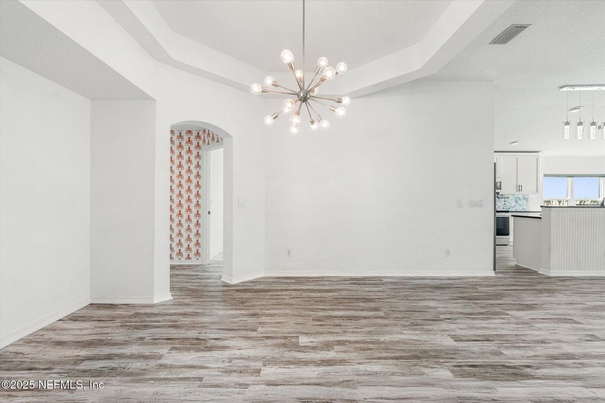 Empty room, Interior, Pendant Lights, Wood Texture Flooring