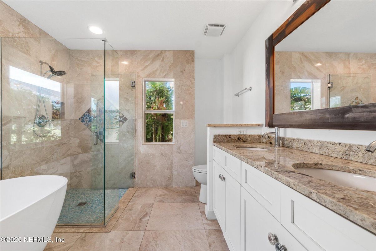 Bathroom, Dual Sink Vanities, Free Standing Baths, Glass Shower, Interior, Recessed Lighting