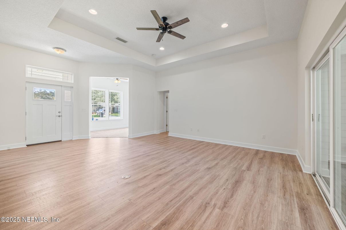 Empty room, Interior, Recessed Lighting, Wood Texture Flooring