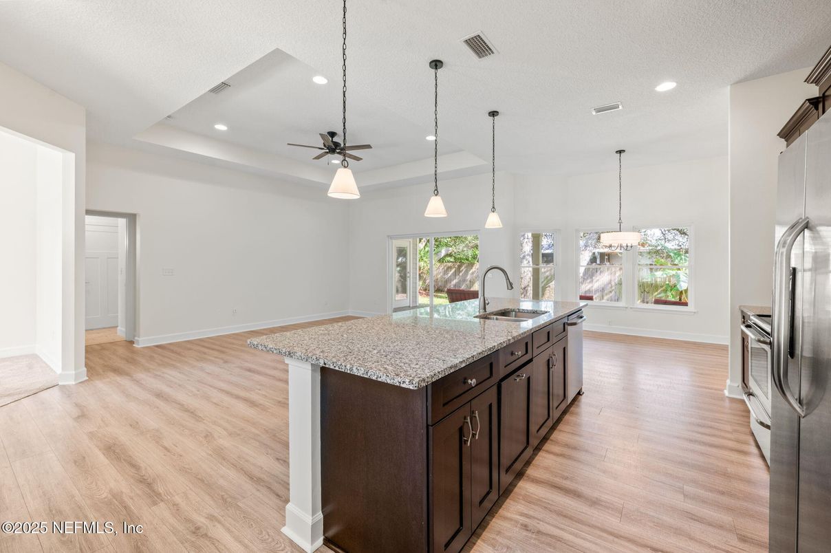 Interior, Kitchen, Pendant Lights, Recessed Lighting, Wood Texture Flooring